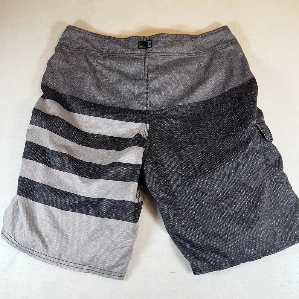O'Neill Boardshort Men 34W Side Pocket Hook/Loop Fly & String Swim Beach Grey